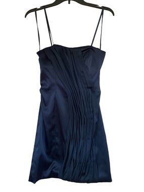 Max & Cleo Navy Pleated Satin Mini Dress
